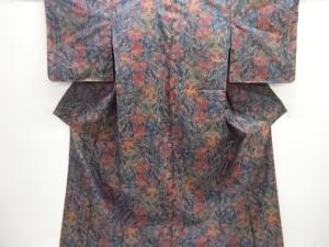 未使用品　草花模様織出し本場泥大島紬着物